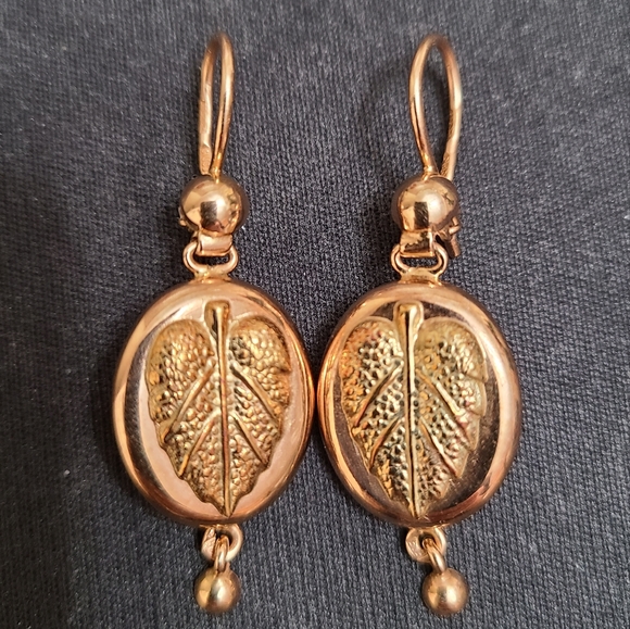 Leaves gold vintage russian earrings - Picture 3 of 16